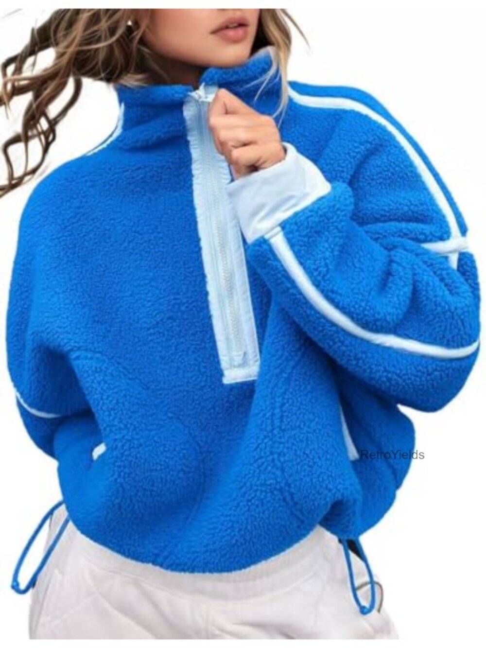 Women's Fleece Half Zip Pullover Long Sleeve Workout Crop Oversized Sweatshirt